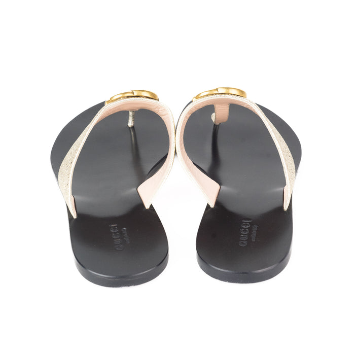 Gucci Leather Thong Sandal Metallic Gold