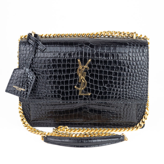 Saint Laurent Sunset Medium Croc-Embossed Crossbody bag