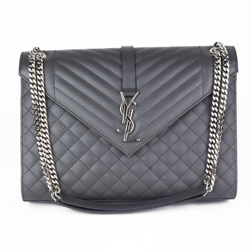 Saint Laurent Large Tri Quilt Leather Envelope Bag in Grey