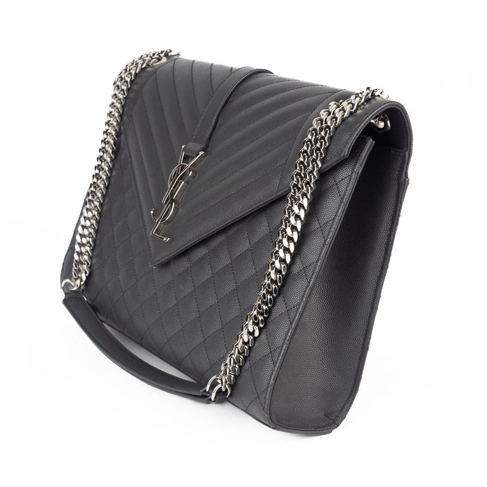 Saint Laurent Large Tri Quilt Leather Envelope Bag in Grey