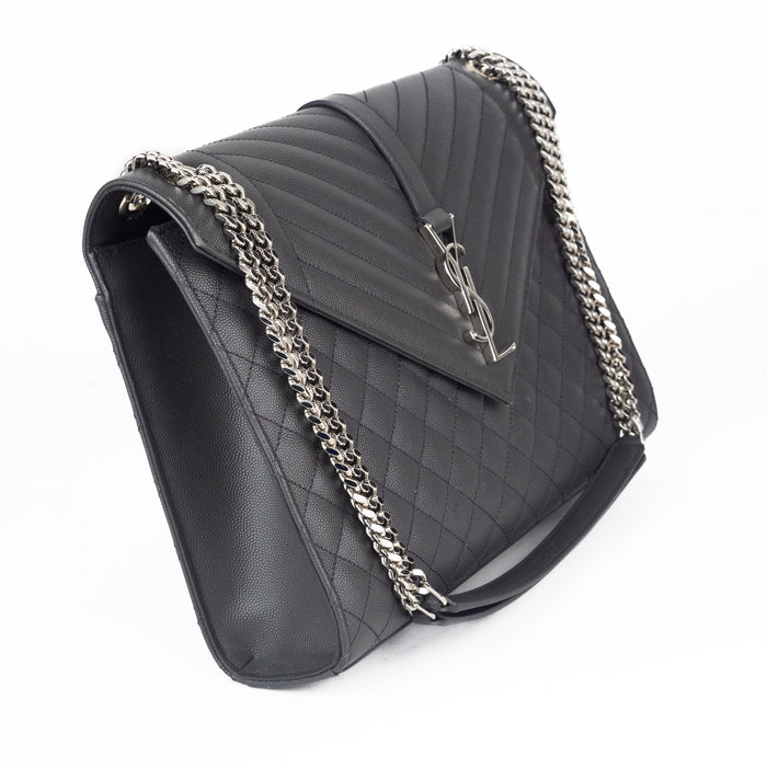 Saint Laurent Large Tri Quilt Leather Envelope Bag in Grey