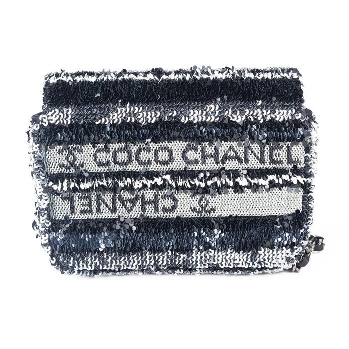 Chanel Clutch with Chain in Black White and Silver Sequin