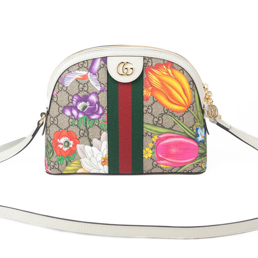 Gucci Ophidia Small Flora Dome Shoulder Bag in White