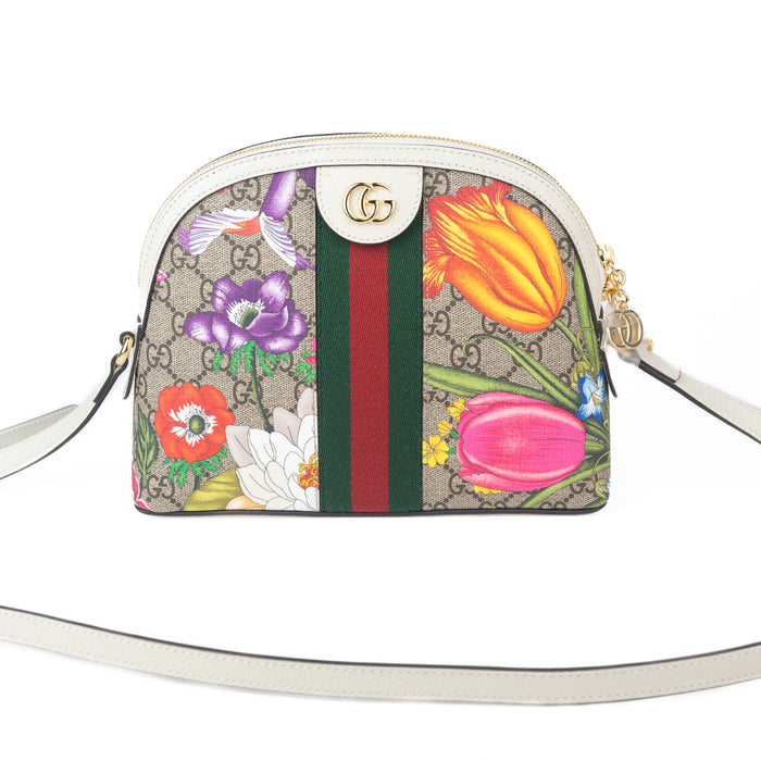 Gucci Ophidia Small Flora Dome Shoulder Bag in White