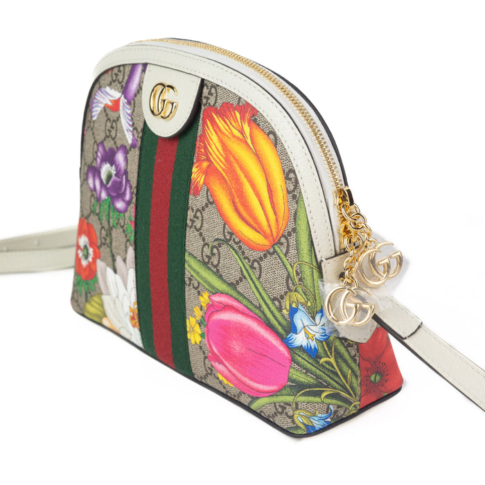 Gucci Ophidia Small Flora Dome Shoulder Bag in White