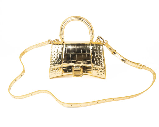 Balenciaga Gold Croc Embossed Hourglass XS Top-handle Bag