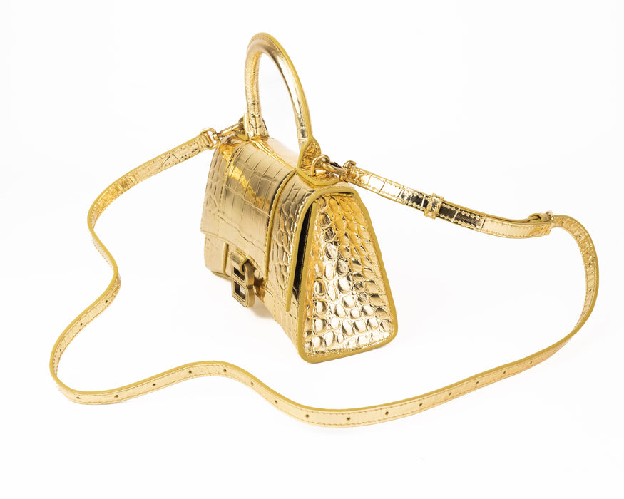 Balenciaga Gold Croc Embossed Hourglass XS Top-handle Bag