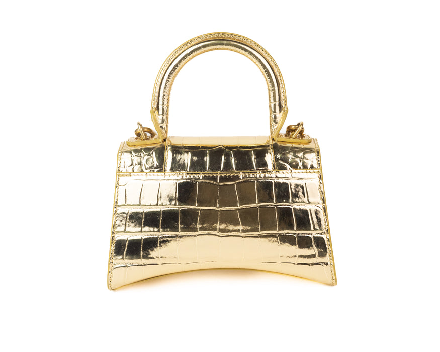 Balenciaga Gold Croc Embossed Hourglass XS Top-handle Bag