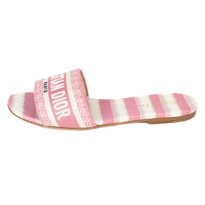 Christian Dior D-way Embroidered Cotton Slides in Dark Nude Stripes