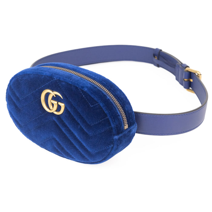 Gucci Marmont Small Velvet Belt Bag in Blue