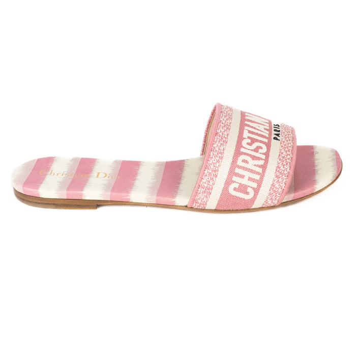 Christian Dior D-way Embroidered Cotton Slides in Dark Nude Stripes