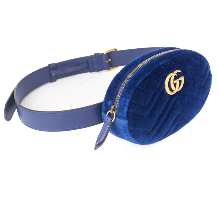 Gucci Marmont Small Velvet Belt Bag in Blue