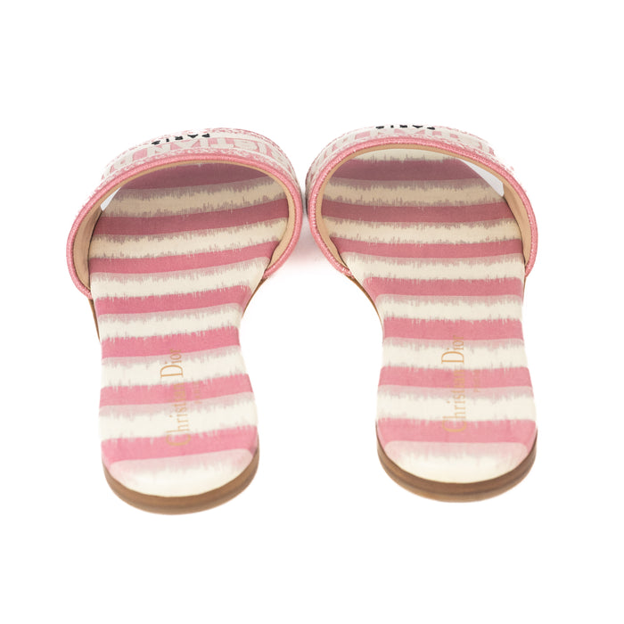 Christian Dior D-way Embroidered Cotton Slides in Dark Nude Stripes