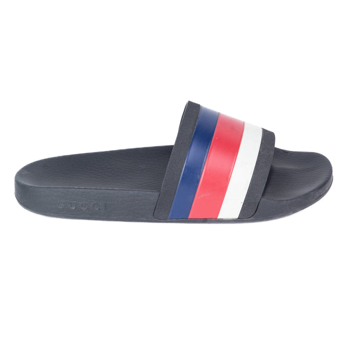 Gucci Rubber Slide Sandals in Red Blue and White