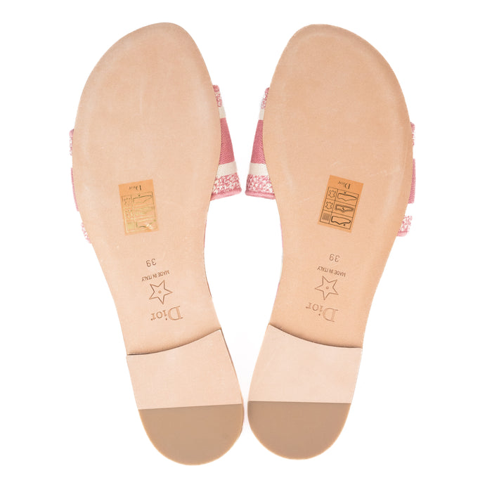 Christian Dior D-way Embroidered Cotton Slides in Dark Nude Stripes