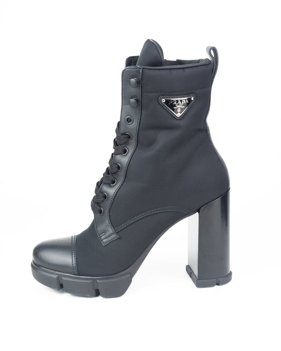 Prada Brushed Leather and Nylon Booties in Black