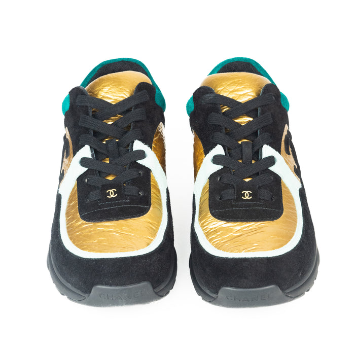 Chanel Turquoise Gold and Black Calfskin Cross Trainers