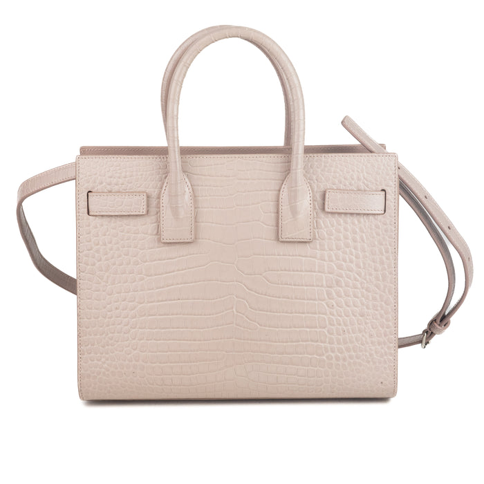 Saint Laurent Calfskin Crocodile Embossed Baby Sac De Jour in Rose Antic 
