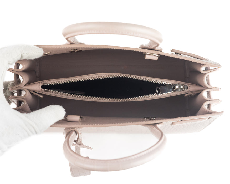 Saint Laurent Calfskin Crocodile Embossed Baby Sac De Jour in Rose Antic 