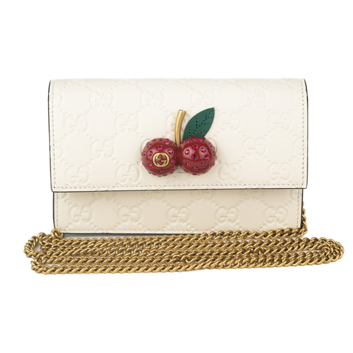 Gucci Guccissima Mini Cherry Chain Bag in White