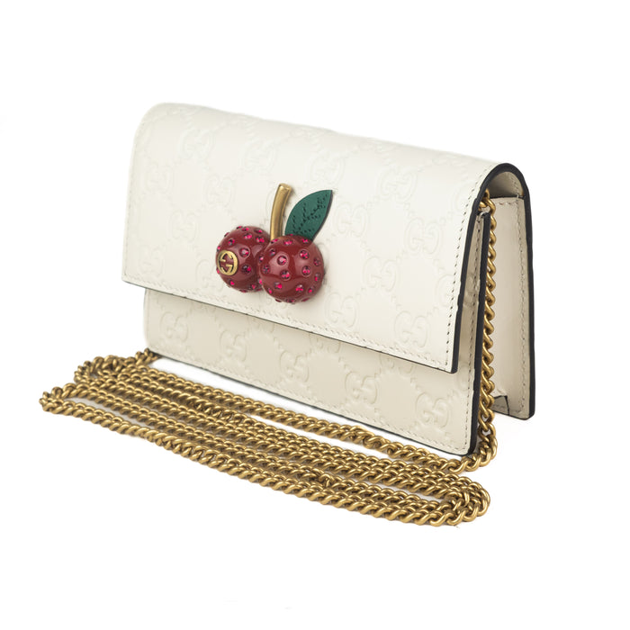 Gucci Guccissima Mini Cherry Chain Bag in White