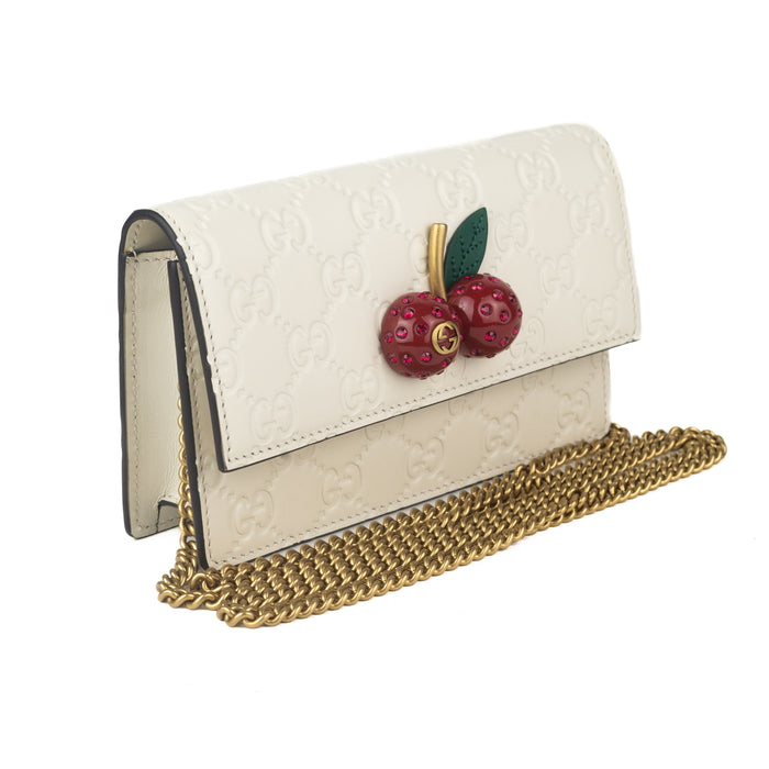 Gucci Guccissima Mini Cherry Chain Bag in White