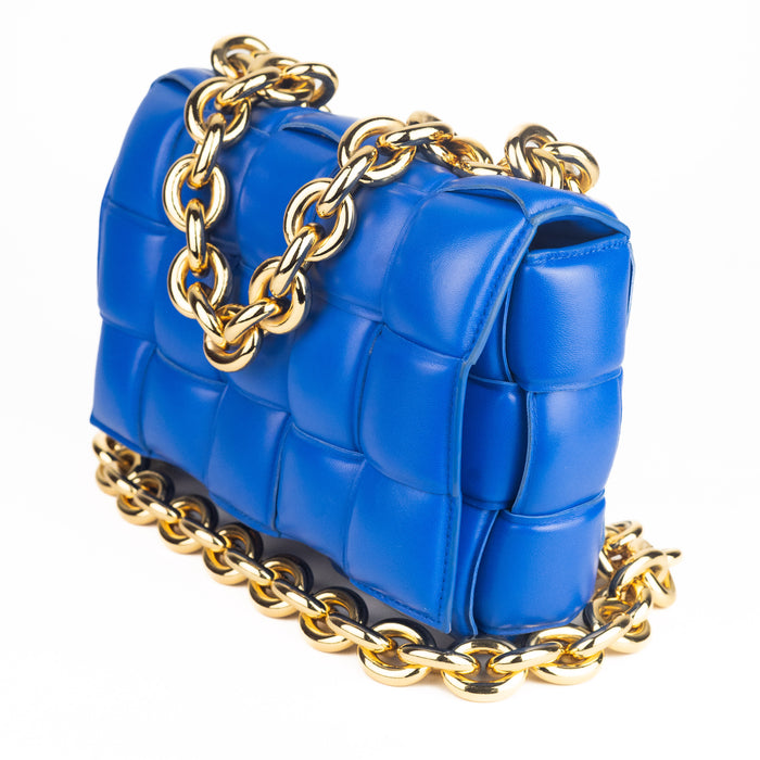 Bottega Veneta Chain Cassette Padded Leather Shoulder Bag in Cobalt blue