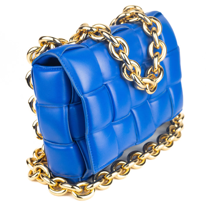 Bottega Veneta Chain Cassette Padded Leather Shoulder Bag in Cobalt blue