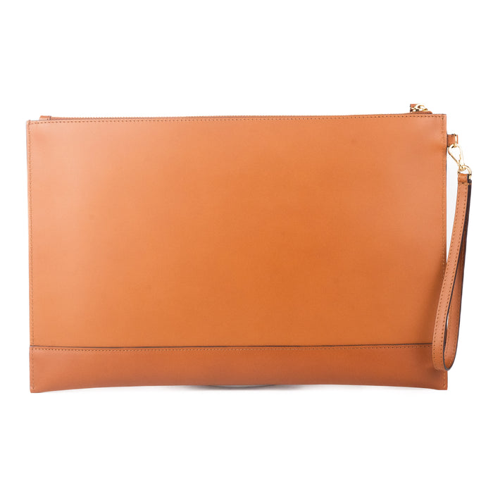 Fendi Large Flat Pouch in Smooth Brown Leather