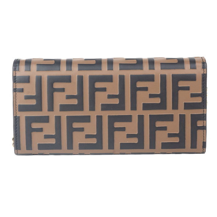 Fendi Continental Wallet with Chain in Brown Leather