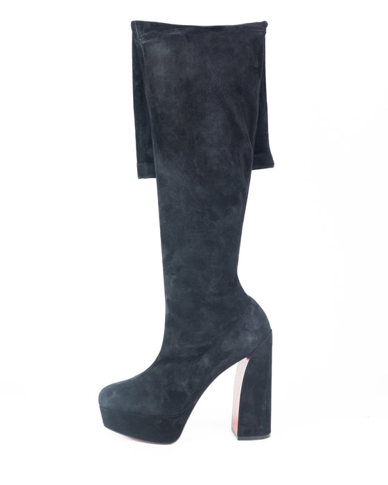 Christian Louboutin Movida Alta Botta Suede Over the Knee Boots in Black