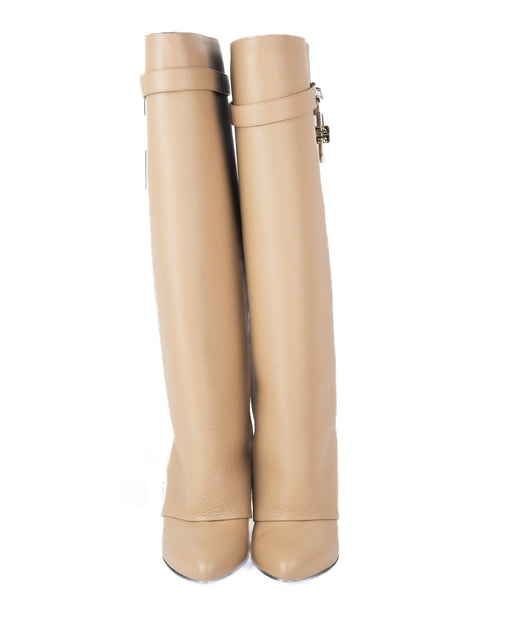 Givenchy Shark Lock Pant Boots in Beige Grained Leather