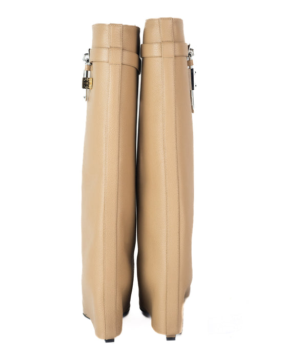 Givenchy Shark Lock Pant Boots in Beige Grained Leather