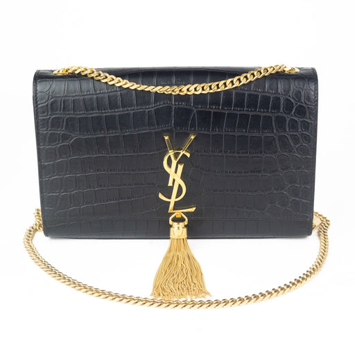 Saint Laurent Crocodile-embossed Medium Kate with Tassel in Black