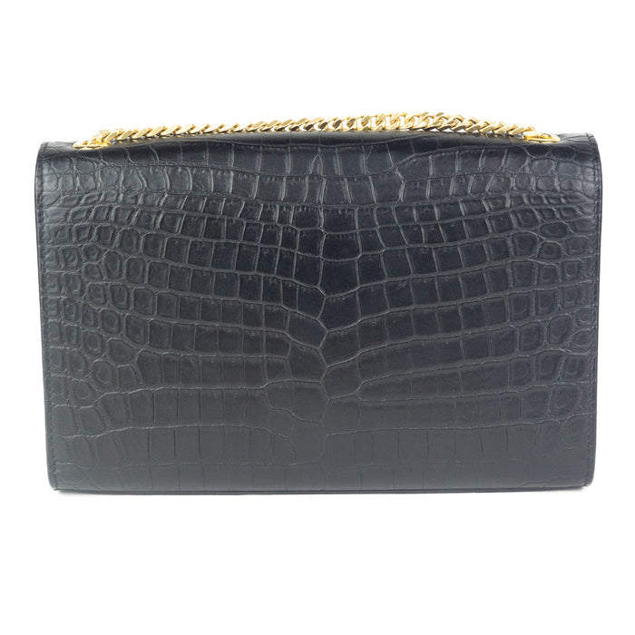 Saint Laurent Crocodile-embossed Medium Kate with Tassel in Black
