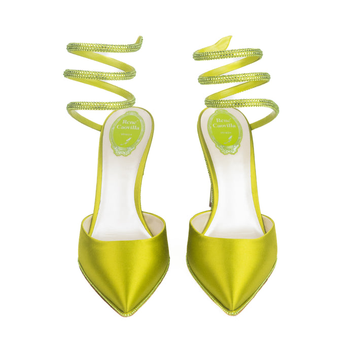 Rene Caovilla Green Satin Strass Pumps