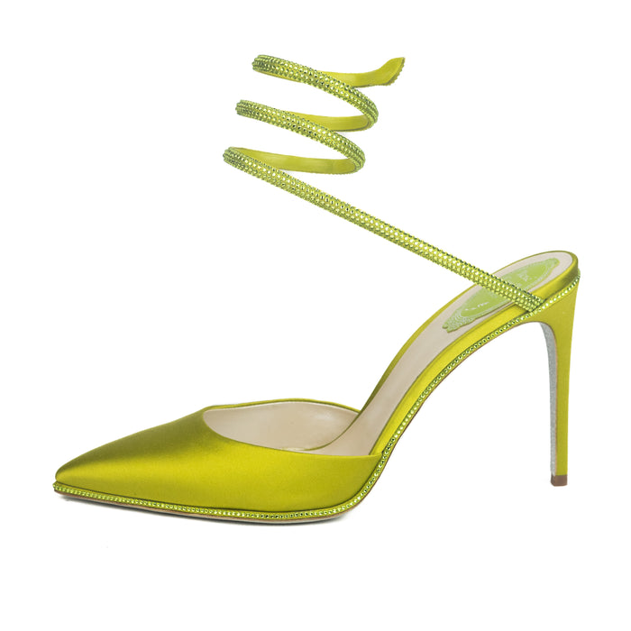 Rene Caovilla Green Satin Strass Pumps