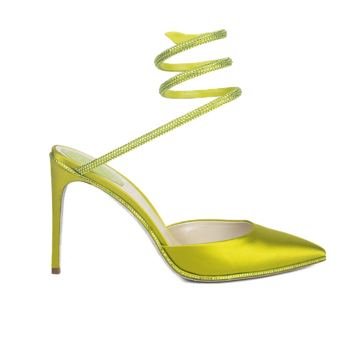 Rene Caovilla Green Satin Strass Pumps