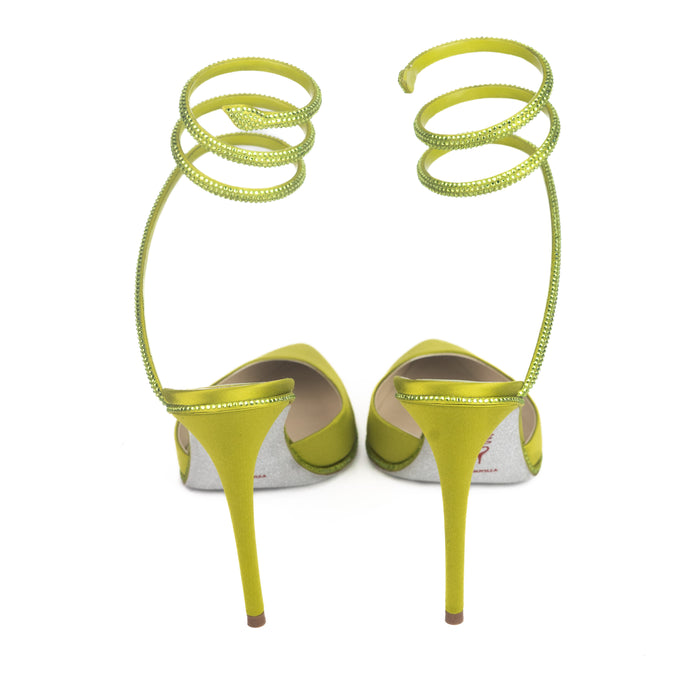 Rene Caovilla Green Satin Strass Pumps