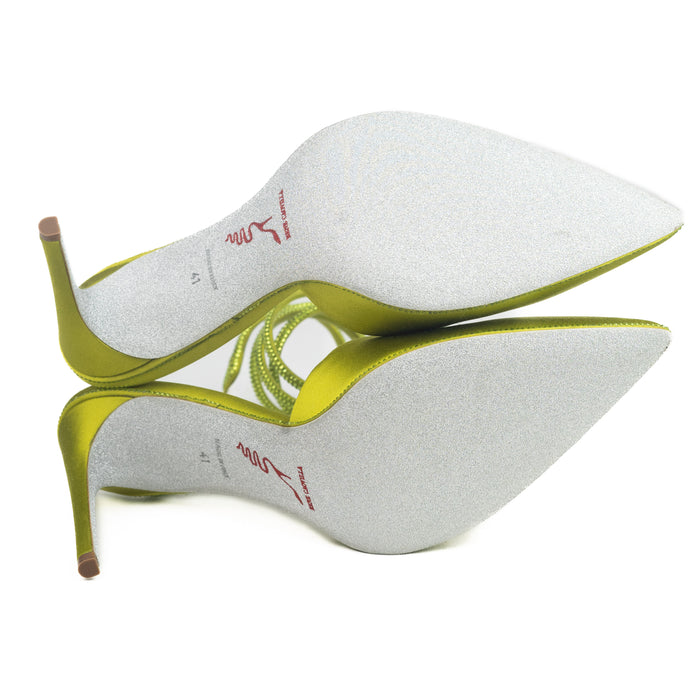 Rene Caovilla Green Satin Strass Pumps