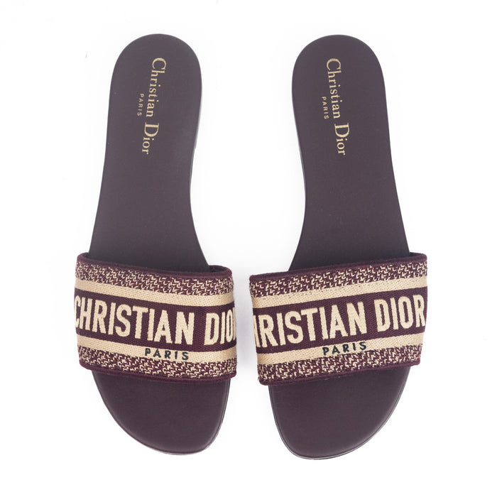 Dior Dway Slide Burgundy Embroidered Cotton