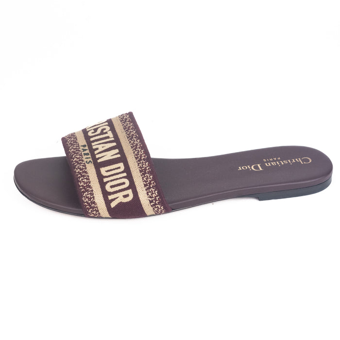 Dior Dway Slide Burgundy Embroidered Cotton