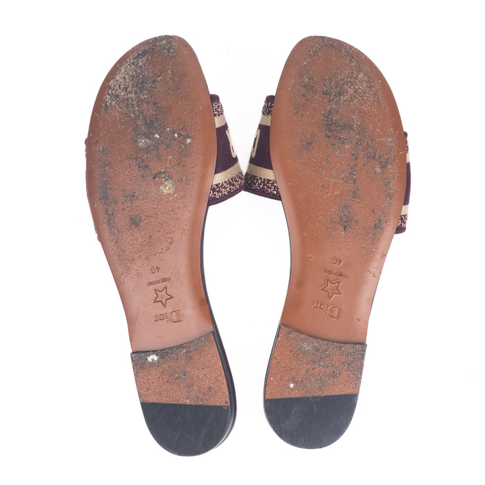 Dior Dway Slide Burgundy Embroidered Cotton