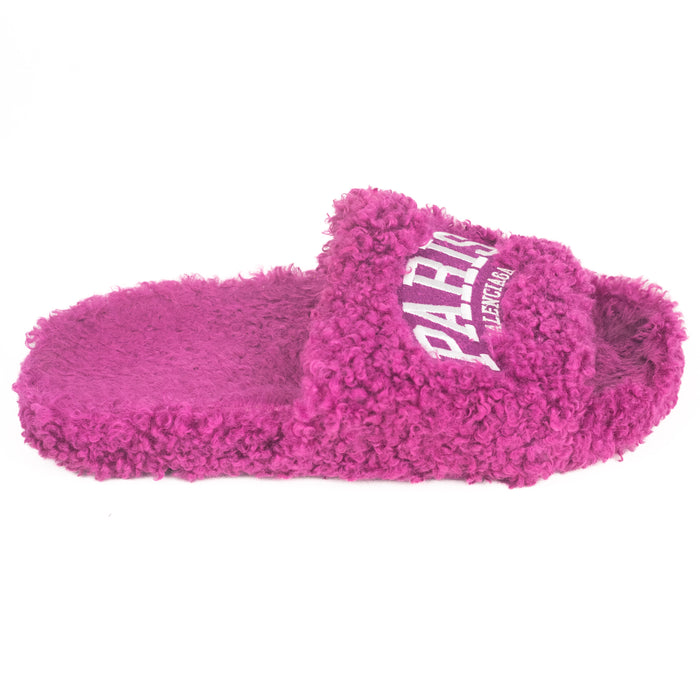 Balenciaga Furry Slide Sandal in Dark Fuschia 