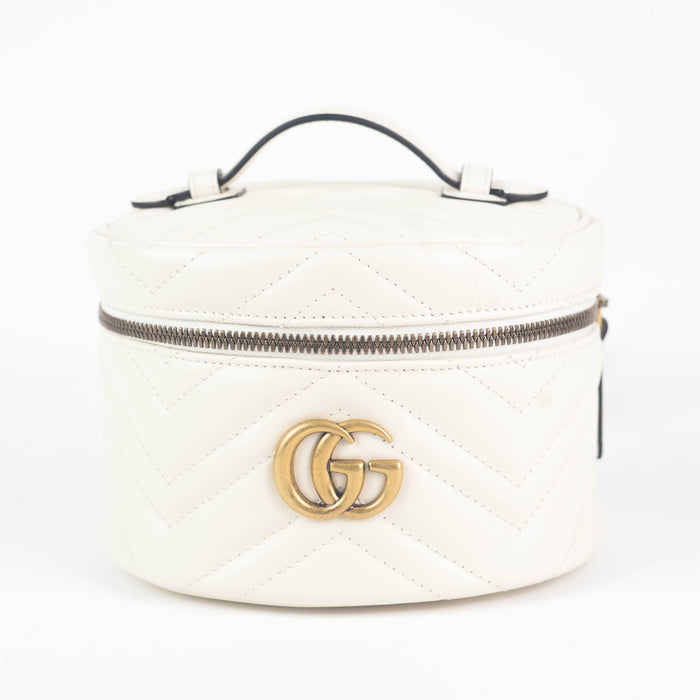 Gucci Matelasse Mini GG Marmont Round Backpack in White