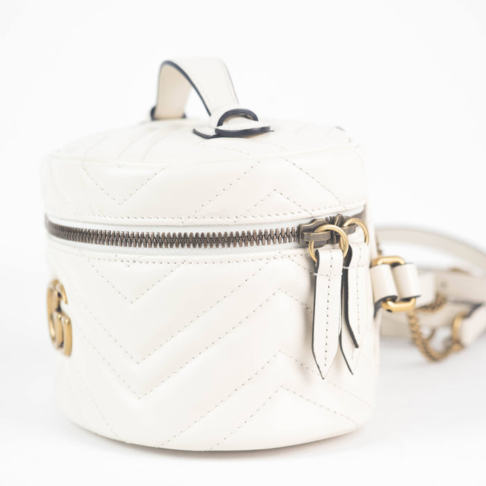 Gucci Matelasse Mini GG Marmont Round Backpack in White