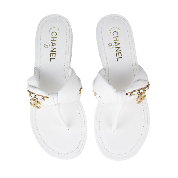 Chanel Lambskin and Metal Sandals in White