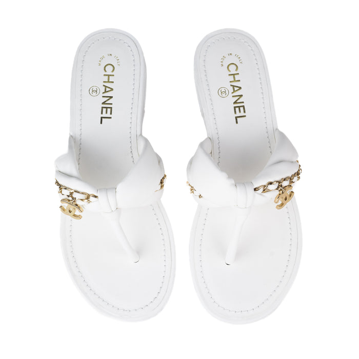 Chanel Lambskin and Metal Sandals in White — LSC INC