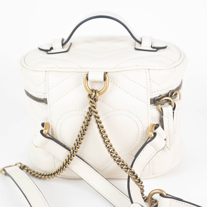 Gucci Matelasse Mini GG Marmont Round Backpack in White