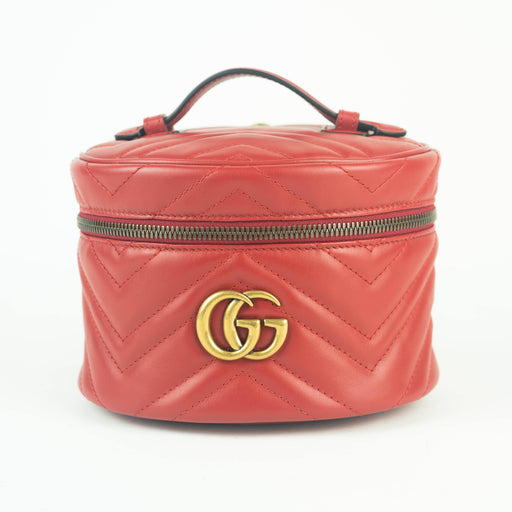 Gucci Matelasse Mini GG Marmont Round Backpack in Red